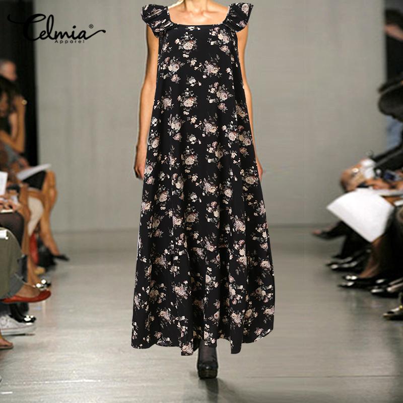 Celmia Verano Moda Mujer Espagueti Correa Holiday Vestido Largo Estampado  Floral Fiesta Con Volantes Fina Casual Suelto Maxi Vestidos Plus Size Kleid  comprar a buen precio — entrega gratuita, reseñas reales con