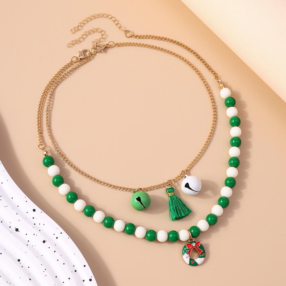 

New Fashion Christmas Bell Wreath Beaded Tassel Choker Necklace