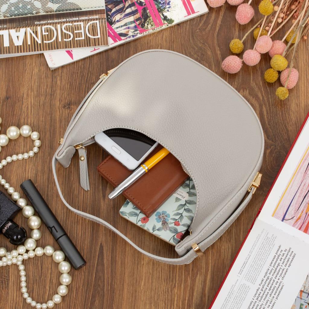 Small Women's Leather Bag Kaletnik Mezzaluna Grey