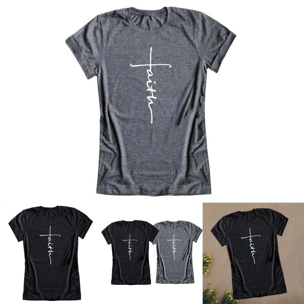 Dames T-shirt met korte mouwen, zomer, met geloofsletterprint, grafisch T-shirt, blouse, mode, in zacht en comfortabel materiaal