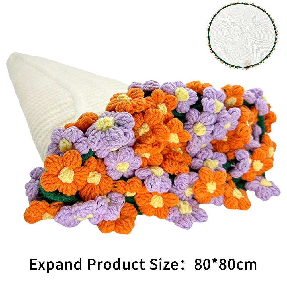 

80/110CM Rose Bouquet Blankets Wear Resist Handmade Crocheted Blanket Hand Knitted Rose Blanket for Home Office Napping Blanket 80CM помаранчевий