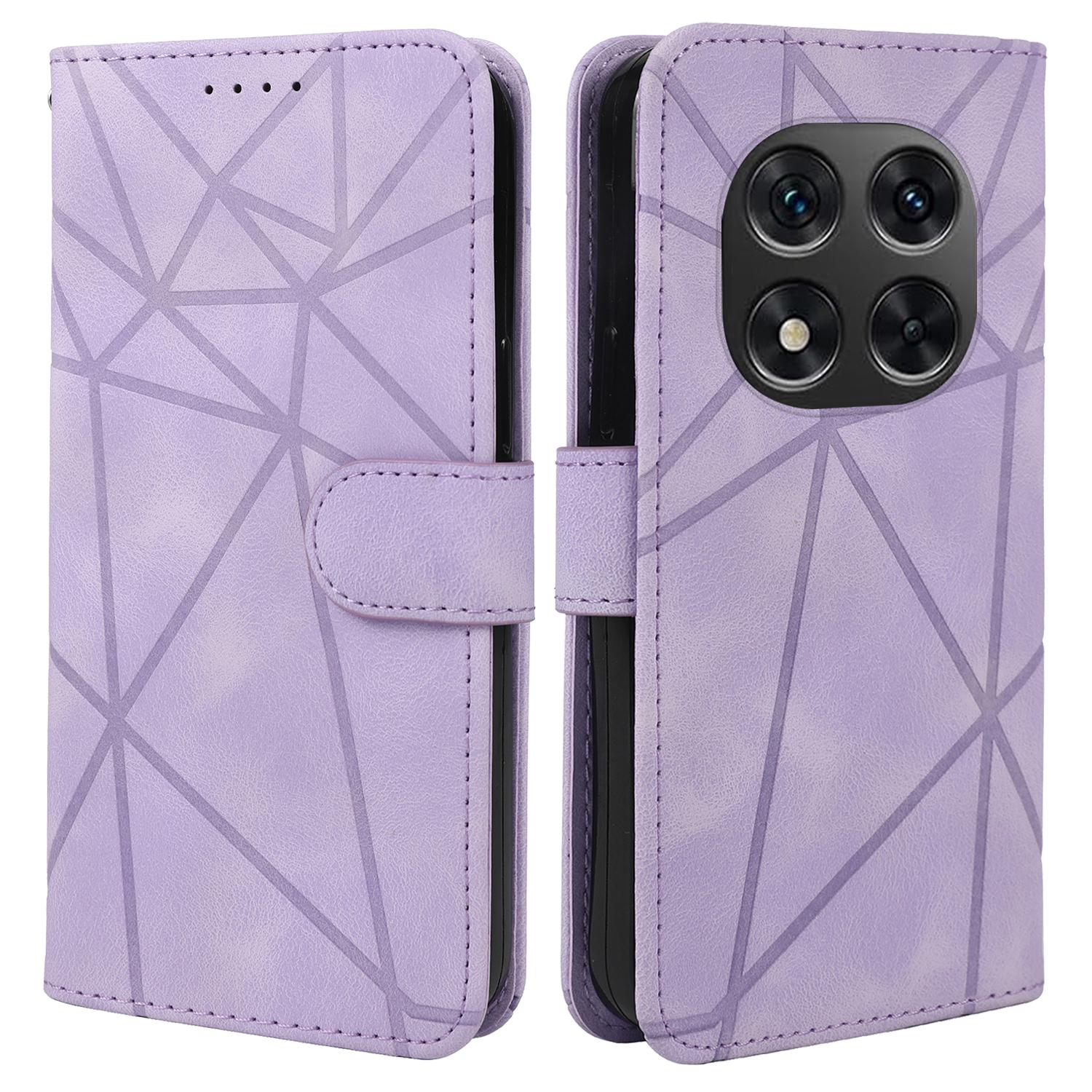 

For Xiaomi Redmi Note 14 Pro 5G/Poco X7 5G Stand Case Line Pattern Leather Phone Cover Purple