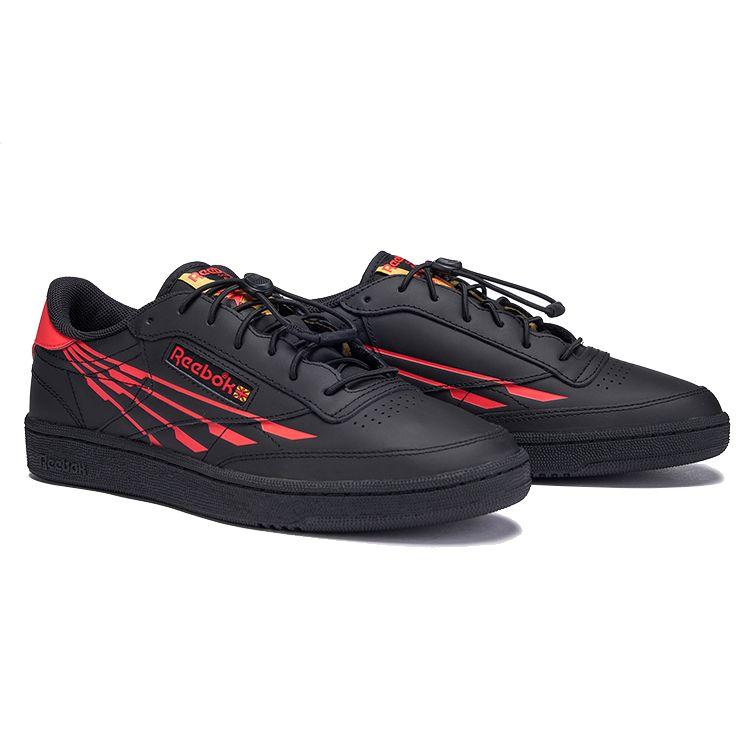 Reebok Tênis Versátil Confortável Clássico Durável de Cano Baixo Série Club C Tênis Masculinos Preto Vermelho 100034257
