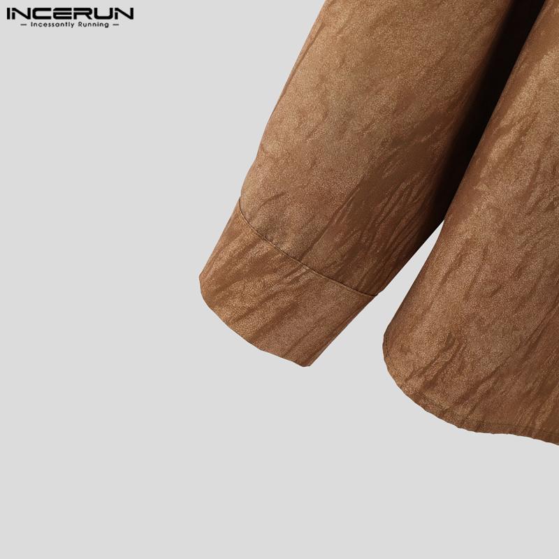 INCERUN Oversiezd Men Casual Lapel Neck Long Sleeve Side Buttons Tie-dyeing Shirts Tops