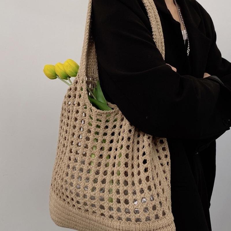 Women Crochet Tote Bag Hollow Beach Bag Large Capacity Handbag  Knitted Shoulder Bag Shopping Bag For Travel Vacation
