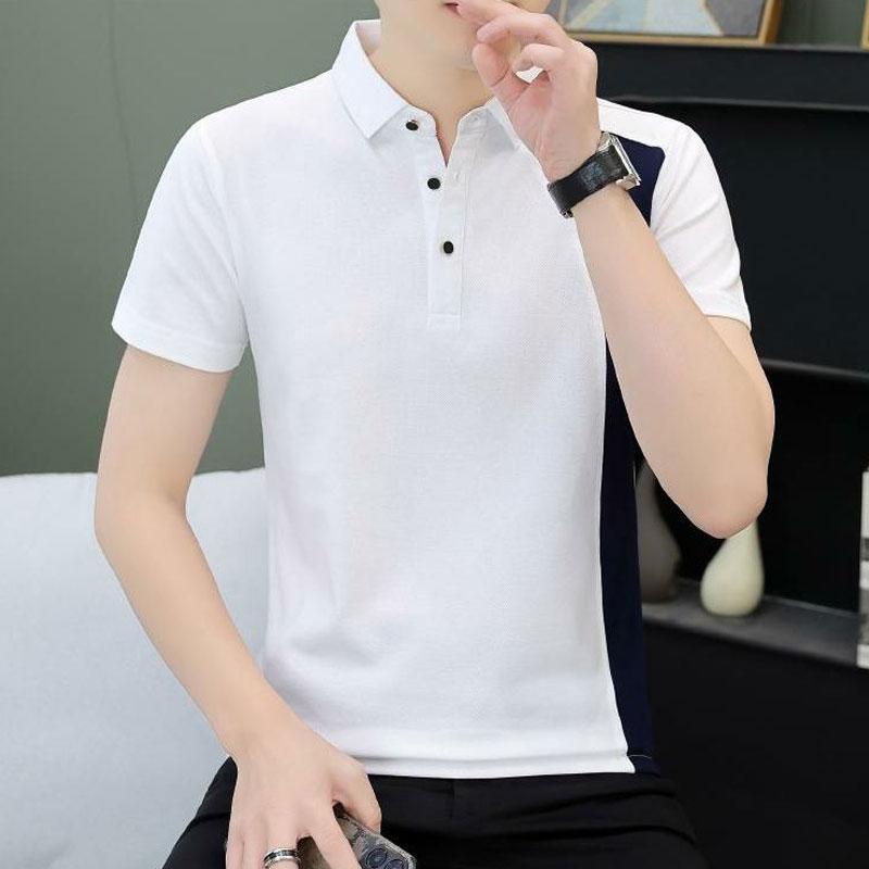 Business Casual Patchwork T-shirts Men's Clothing Polo-Neck Stylish Button Summer Contrasting Colors Short Sleeve Polo Shirts