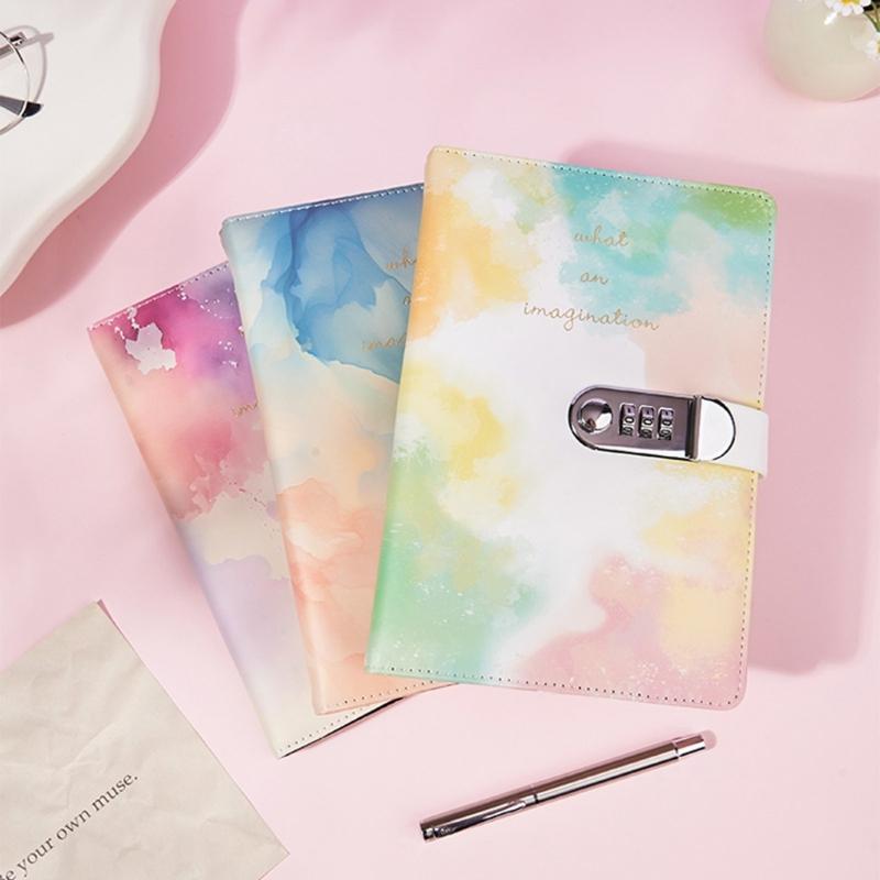 Leather Lined Diary with Lock for Girls Boys Women Lockable Notebook Leather Journal with Combination Lock 145x215mm