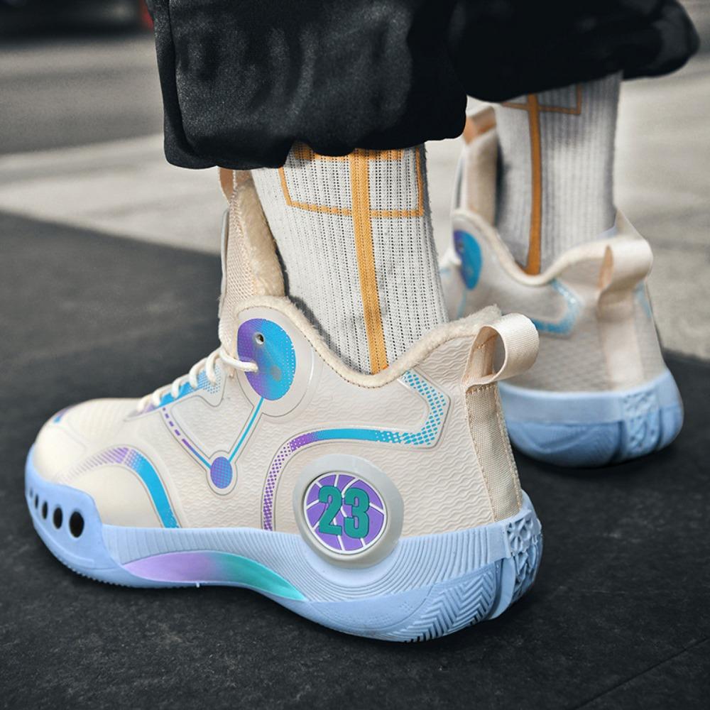 Winter Fleece and Cotton Student Sneakers Men's and Women's High-top Basketball Shoes Combat Boots Breathable Mesh