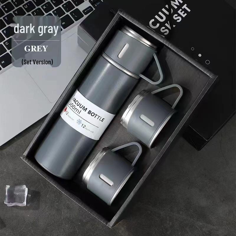 Portable Stainless Steel Thermos Cup Set with Three Lids, Laser-Engraved Logo, Ideal for Business Events