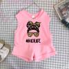 Girls Cotton Cartoon Print Tank Top And Shorts Set Fashionable Summer Two Piece Outfit For Kids