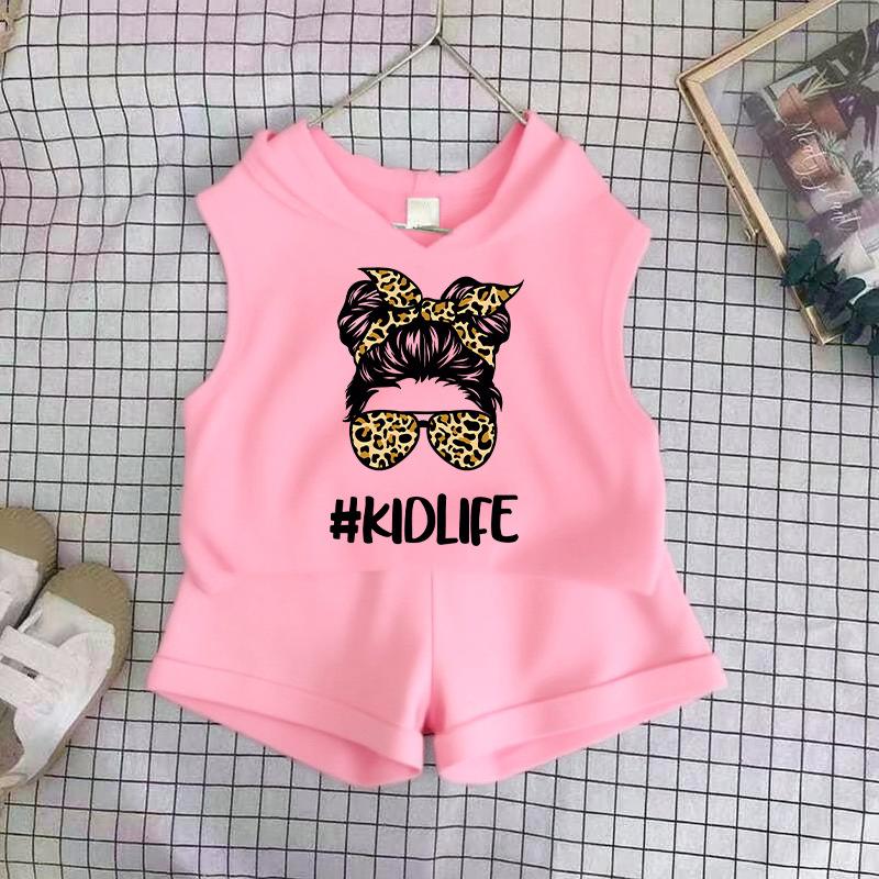Girls Cotton Cartoon Print Tank Top And Shorts Set Fashionable Summer Two Piece Outfit For Kids