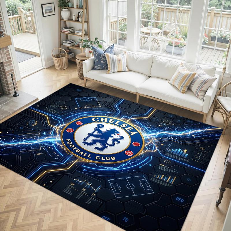 Tappeto in Velluto di Cristallo Design Chelsea FC Accogliente Non?Tappeto Stampato Antiscivolo per Camera da Letto Soggiorno Ingresso