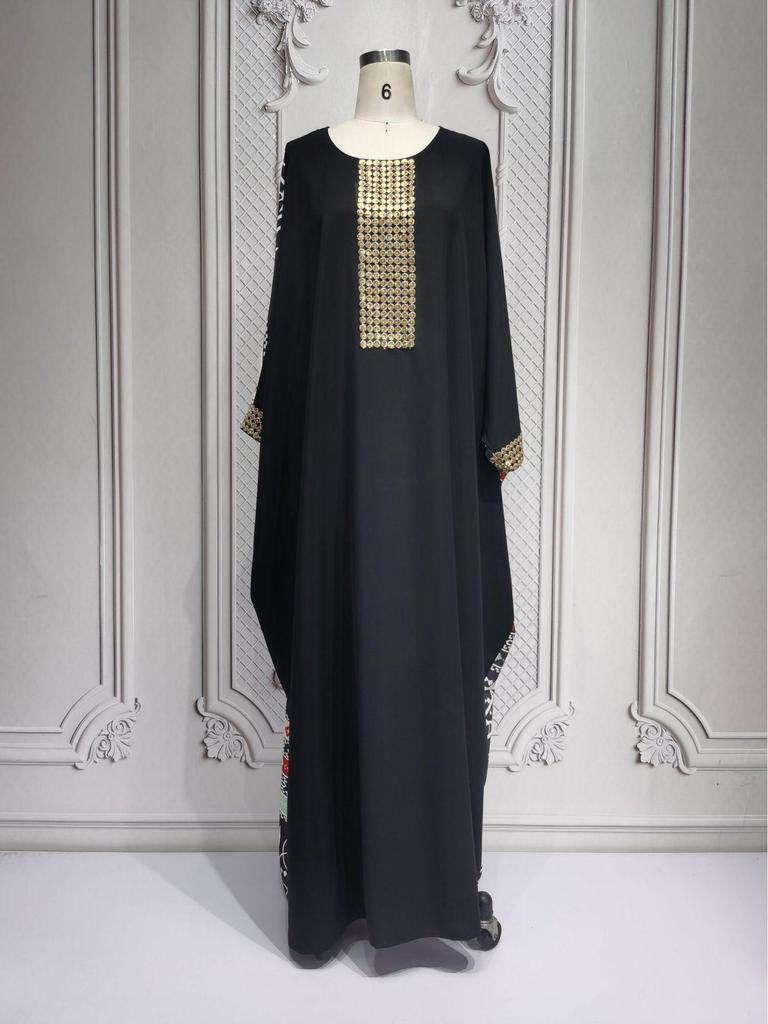 Plus Size Women's Traditional Arabic Digital Print Abaya Dress