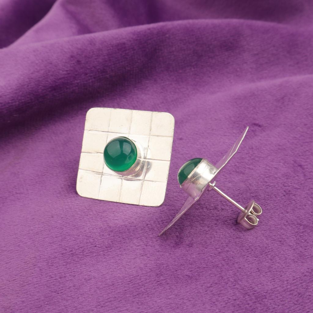 Round Green Onyx Stone Sterling Silver Stud Post Birthday Gift Earrings Jewelry EE-146-21