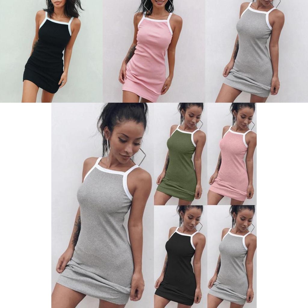 Women Casual Sexy Summer Dress Sleeveless Strap Short Slim Cotton Blend Style