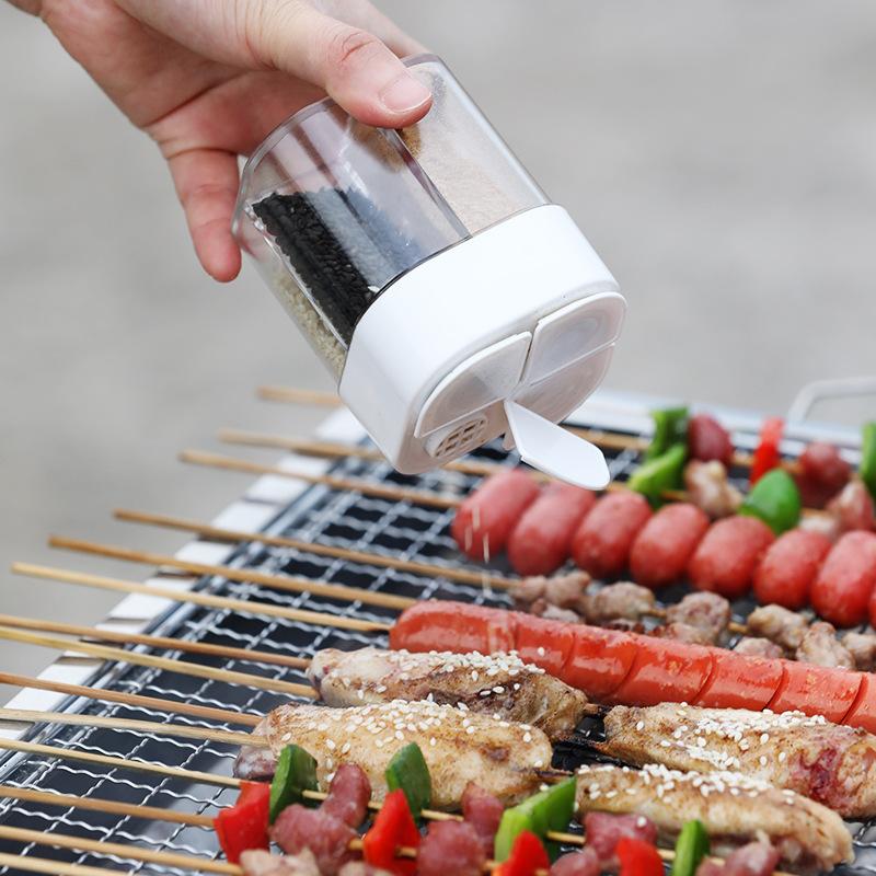 4in1 Camping Seasoning Shaker Multi-Purpose Spice Jar with Lid 4-Compartment For Outdoor BBQ Cooking Salt Pepper Storage Box