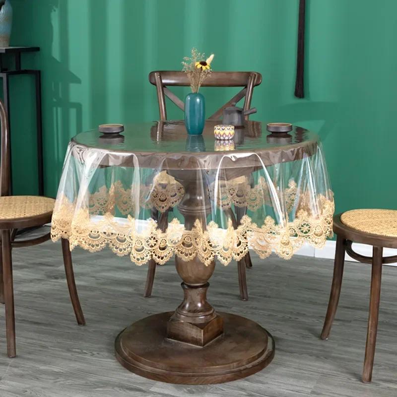

Новая водонепроницаемая маслостойкая скатерть ПВХ скатерть маслостойкая кружевная скатерть для обеденного стола кружевной подол прозрачная скатерть Round 80cm