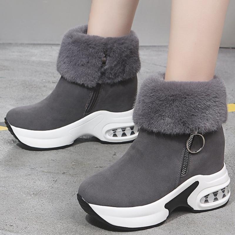 

2024 Ladies Shoes New Zipper Women s Boots Winter Plush Warm Round Toe Solid Flock Mid-Calf Platform Water Proof Fashion Boots
