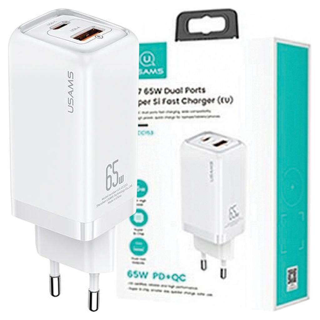 Usams Ład. Siec. 1Xusb-C+1Xusb T47 65W(Only Head) Pd Fast Charging Super Si Biały/White Cc153Tc02  (Us-Cc153)