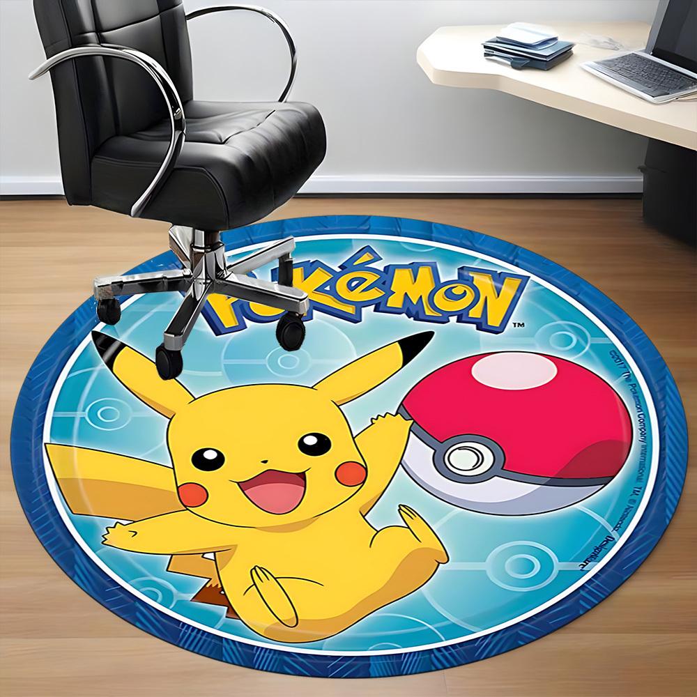 1pc Pokemon Pikachu Office Round Area Rug, Indoor Mat Suitable For Office,Bedroom Living Room Home Decor, Room Deco A0926040