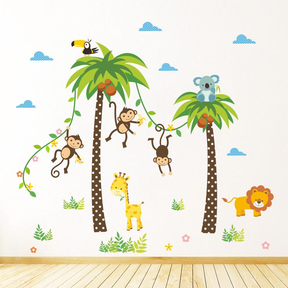 Desene Animate Copac Tropical Animal Autocolant de Perete Mural Decor Drăguț Decal Cameră Copil ARI