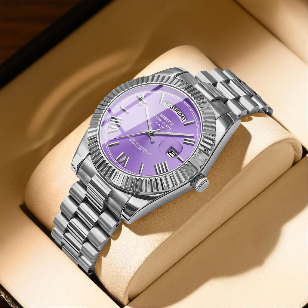 Luksuriøst Gullrødt Kvartsur for Menn Rustfritt Stål Vanntett Selvlysende Dato Uke Mote Herreklokker Reloj Hombre