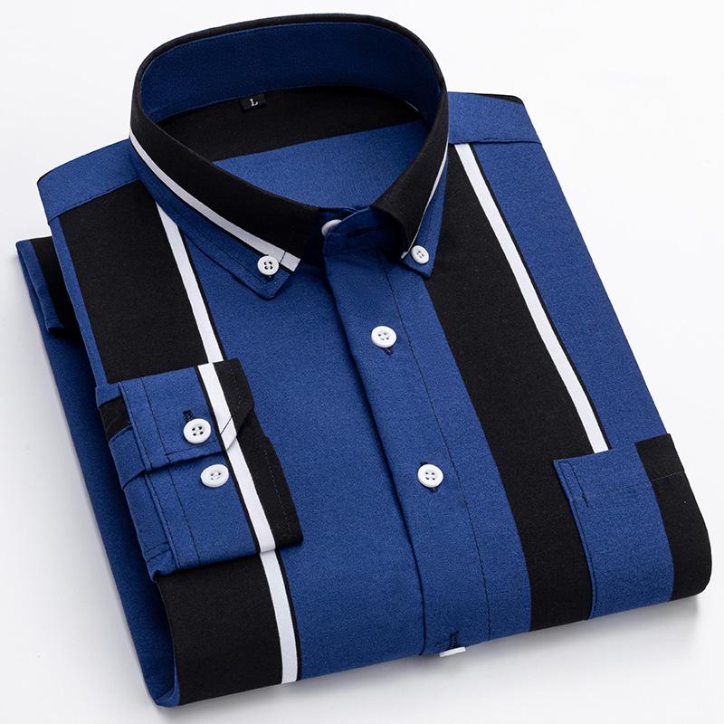 Men's Long-sleeved Shirt New Vertical Stripes Fashionable Multi-color Business Casual Comfortable No-iron Shirt