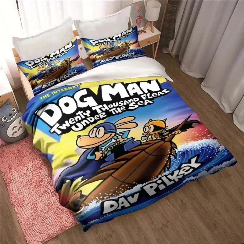 DOG MAN Cute Cartoon Pattern Bedding Set Duvet Cover Set Single Double Bed King Size Bed Set Adult Boys Bedroom Anime Sheet