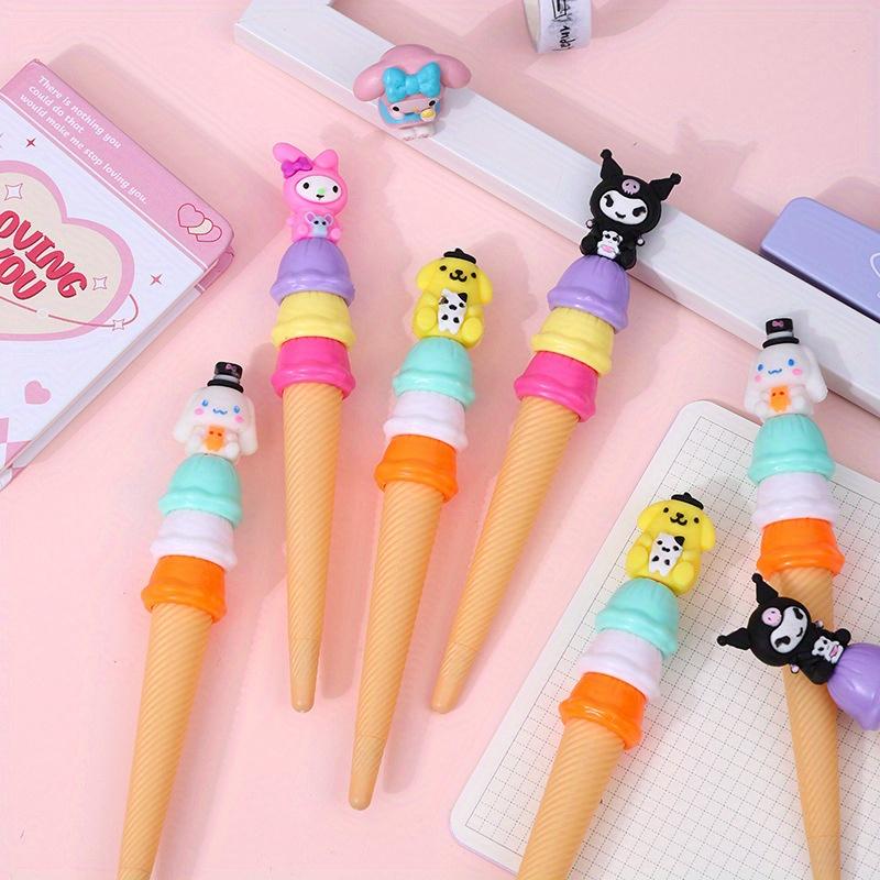 36Pcs Pompom Purin Sanrio Cute Family Neutral Pen High-value Macaron Color Ice Cream Styling Pen for Girls Cartoon Pen Stationery 0.5mm Black My Melod