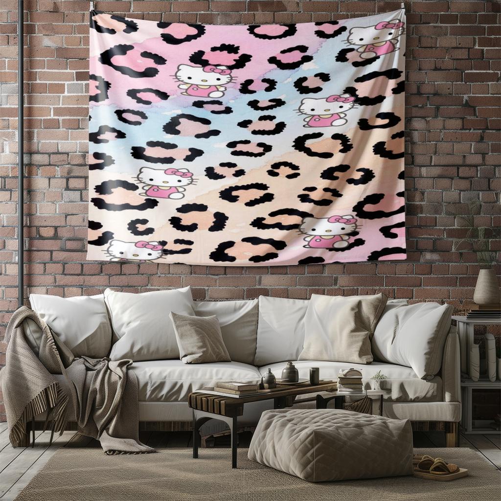 Hello Kitty Leopard Print Tapestry Kawaii Wall Hanging for Bedroom Dorm Decor