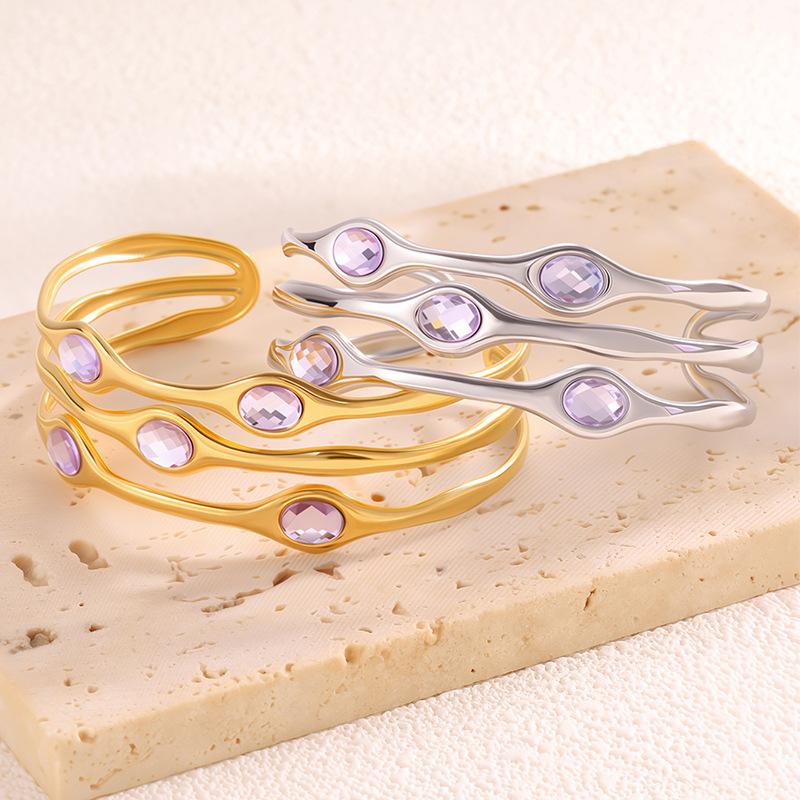 European and American Fashion Women's Natural Zircon Multi-layer Opening C-shaped Wide Version Bracelet