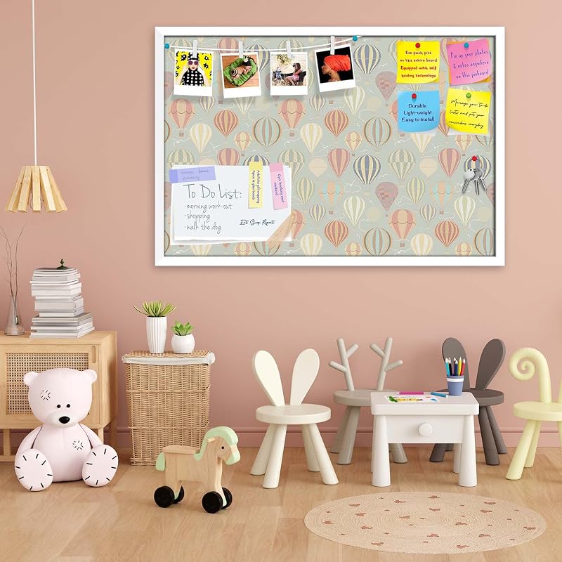 Artzfolio Air Balloons | Bulletin Board Notice Pin Board | Vision Soft Board Combo With Thumb Push Pins & Sticky Notes |