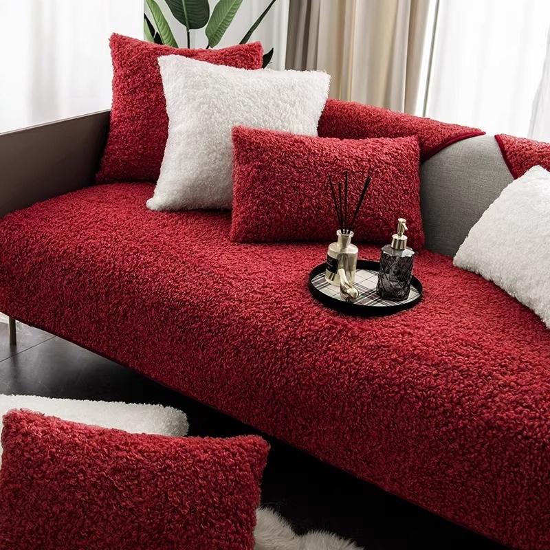 Fluffy Teddy Loops Thicken Warm Sofa Cover, Non-Slip Winter Sofa Towel for Living Room Couch Seat Cover Pet Friendly Slipcover