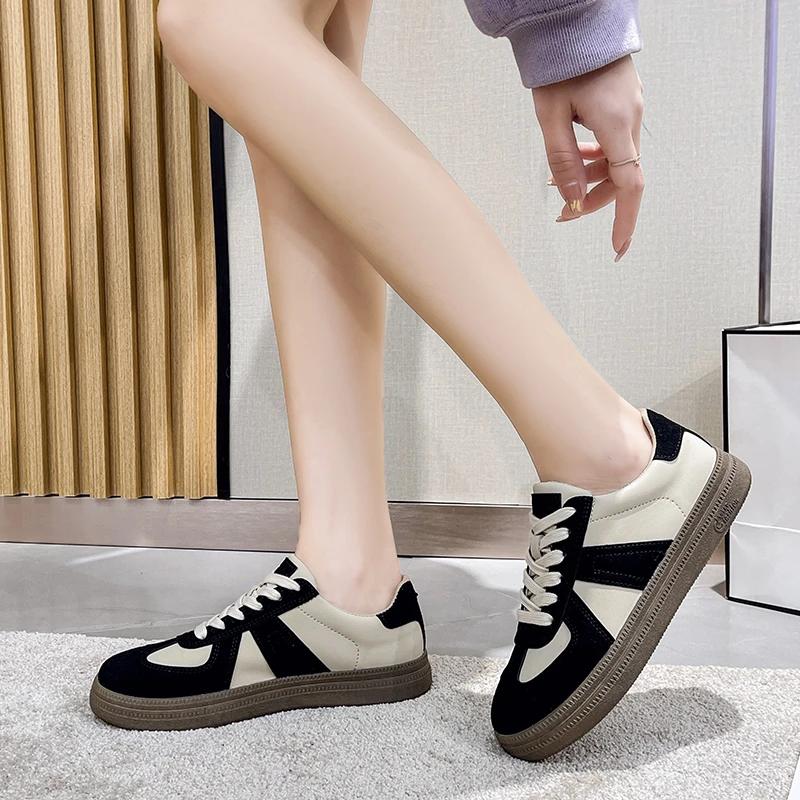 Fashion Shoes Woman 2024 Trend Cow Suede Leather Women Sneakers Mixed Color Flat Sneakers Ladies Casual Shoes Fashion Plus Size 40