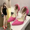 Fashion New Pump 12cm High Stiletto Heels Ankle Strap Belt Buckle Sandals Women Pointed Toe Heels Shoes Plus Size 35-43