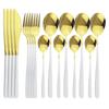 16Pcs Green Gold Dinnerware Set 304 Stainless Steel Cutlery Set Knives Forks Spoons Dinner Set Kitchen Tableware Silverware Set