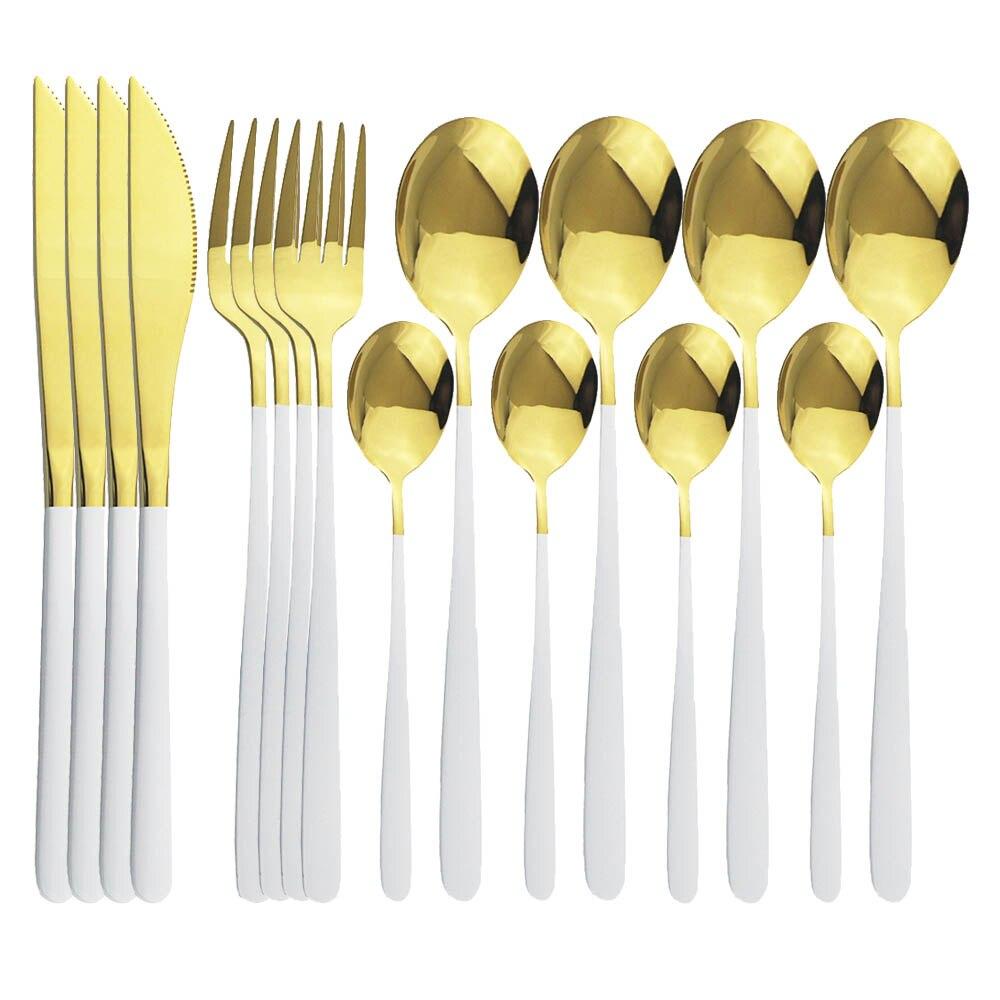 16Pcs Green Gold Dinnerware Set 304 Stainless Steel Cutlery Set Knives Forks Spoons Dinner Set Kitchen Tableware Silverware Set