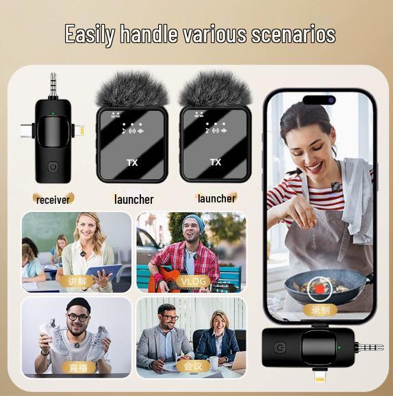 New F11-2 Lapel Microphone: Wireless F15 Three-in-One Live Broadcast, One-to-Two Radio, Noise Reduction Mini.