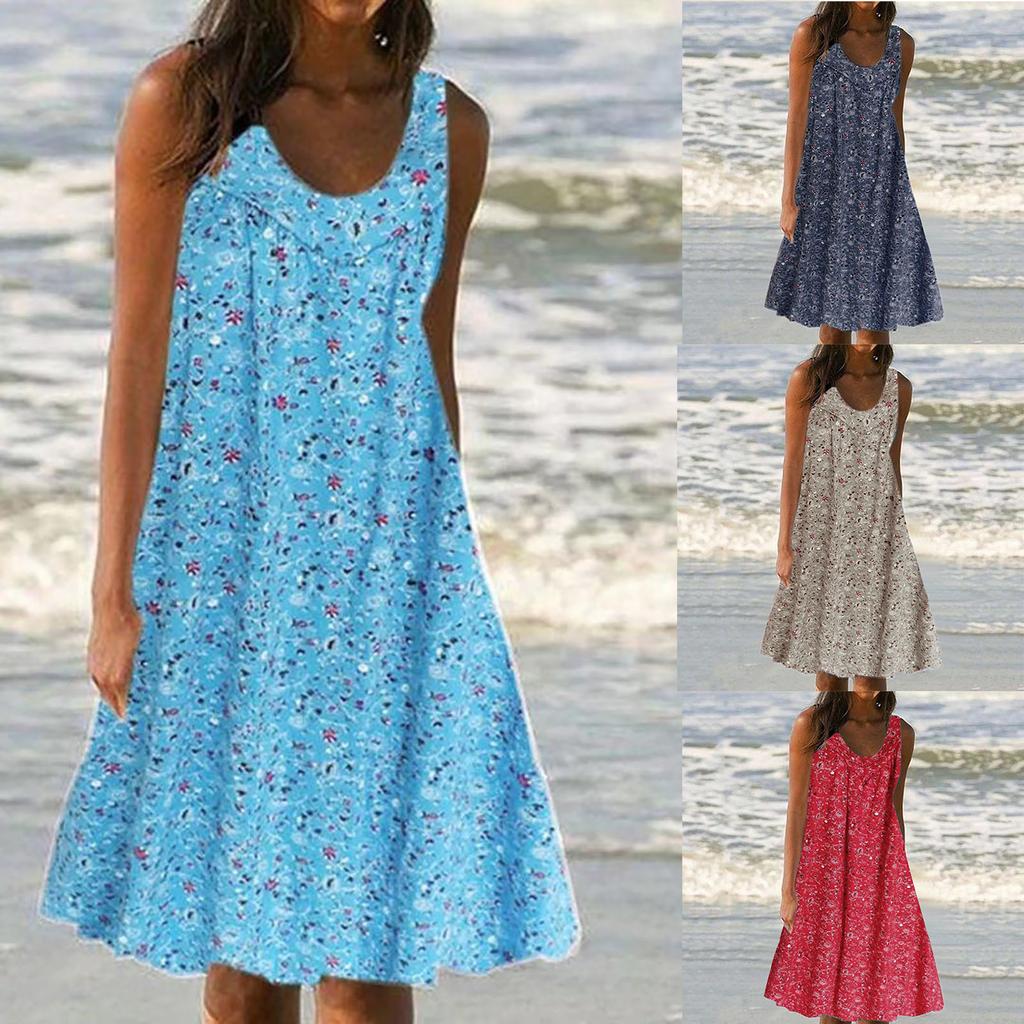 Ladies Spring Summer Beach Resort Style Loose Print Dress