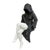Dark Gothic Queen Sitting Statue, 3D Printed Faceless Lady Figurine in Black Robe for Desktop Shelf Decor, High-Contrast Black And White