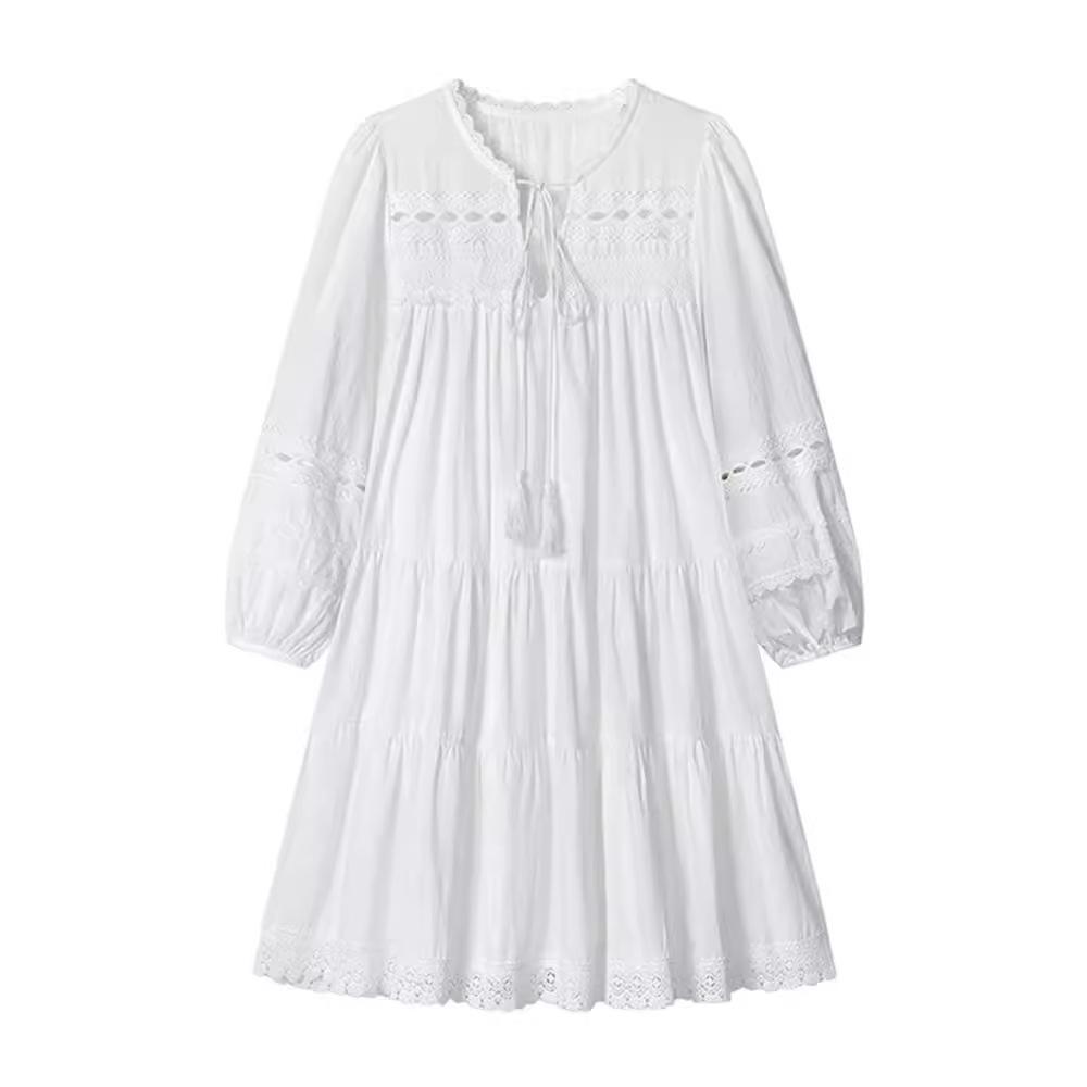 Women's White Puff Sleeve Shirt Dress - Spring/Summer 2024 Yunnan Travel Outfit