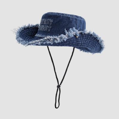 Summer New Letter Tassel Denim Women Sun Hat Spring Summer Hiking Sun Protection Panama Beach Wide Side Bucket Hat for Men
