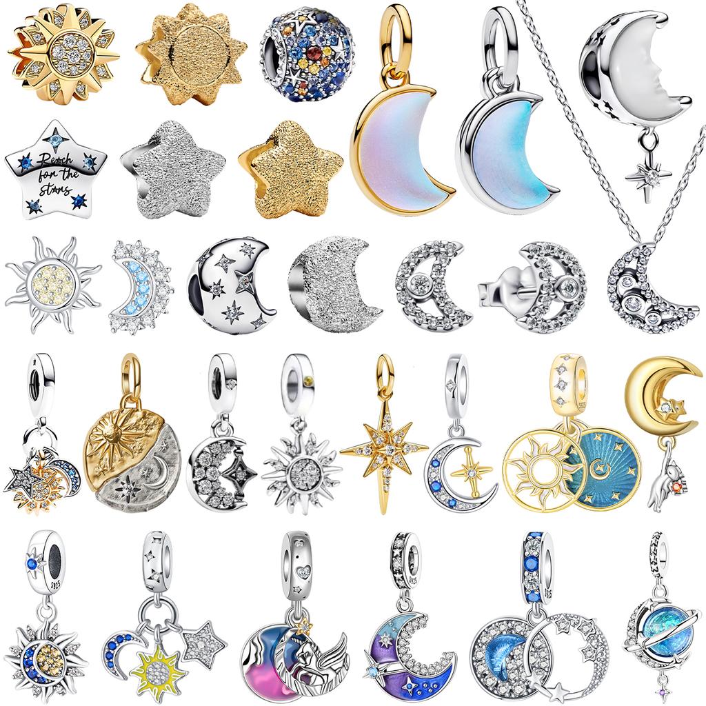 Original Copper Colorful Charms Sun Moon And Star Beads Earrings Pendants Fit Bracelet Necklace Diy Jewelry Gift