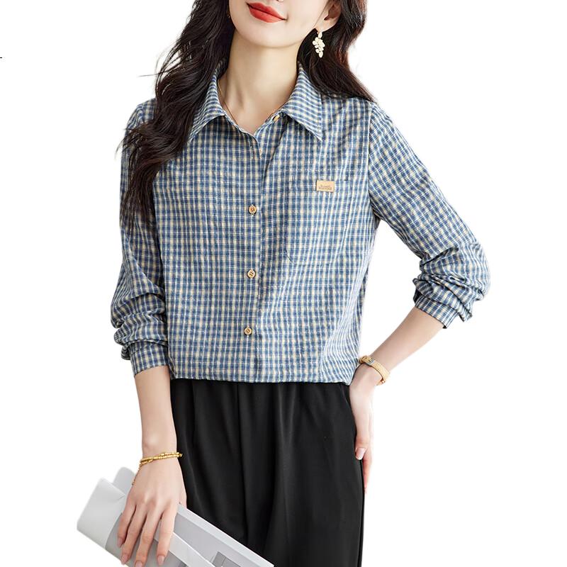 YUZHAOLIN Plaid Lapel Women's Jacket, Loose And Comfortable Design, Casual Versatile Long-Sleeve Shirt, Y41S011