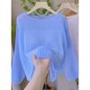 Spring and summer new hollow thin crew neck knitted sweater top loose lazy wind sunscreen blouse pullover woman