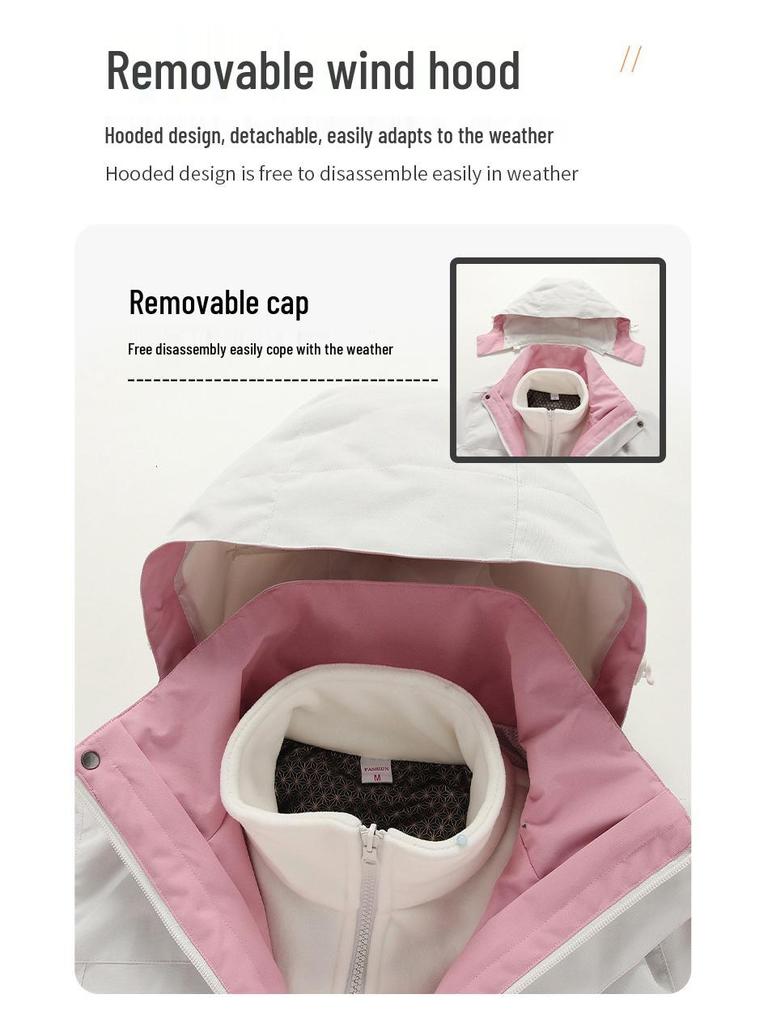 Unisex Windproof & Waterproof 3-in-1 Jacket with Detachable Fleece Liner for Mountaineering
