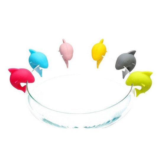 6Pcs Silicone Cute Shark Cocktail Party Wine Glass Cup Drinks Marker Label Tags