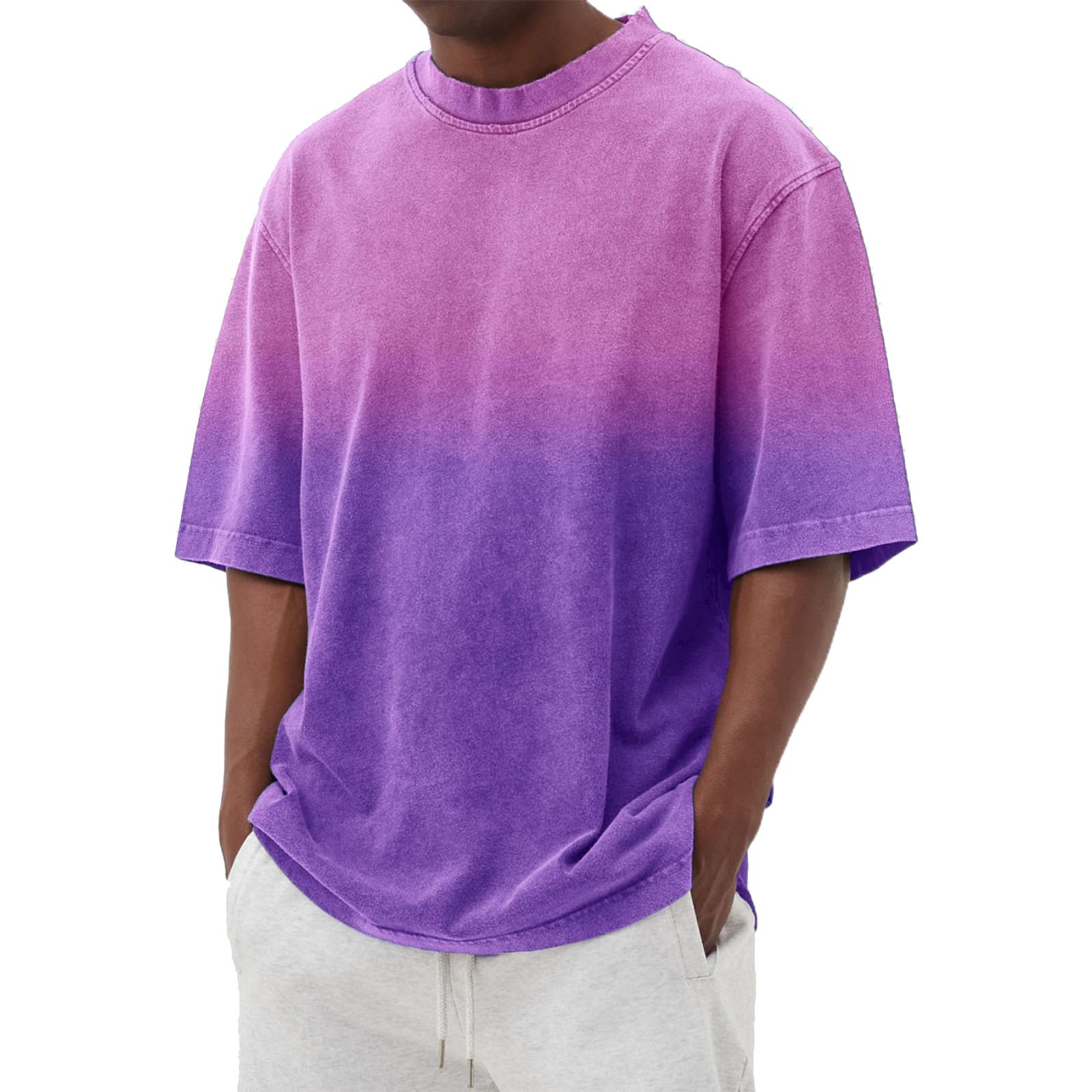 

Men s Casual Trend Distressed Washed Gradient Short-sleeved Shirt - Men s Round-neck Sports T-shirt Top M фіолетовий