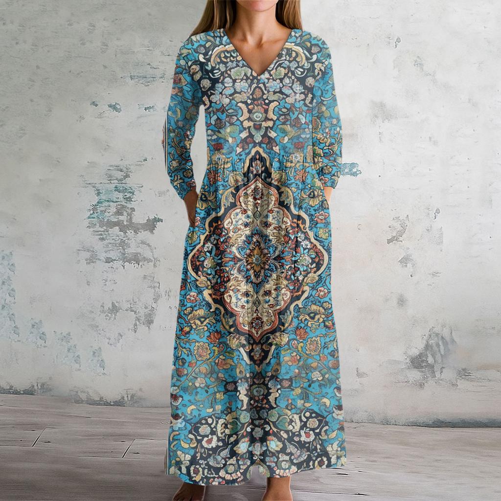 Women's Fashion Dress Spring V-neck Long Sleeve Dress