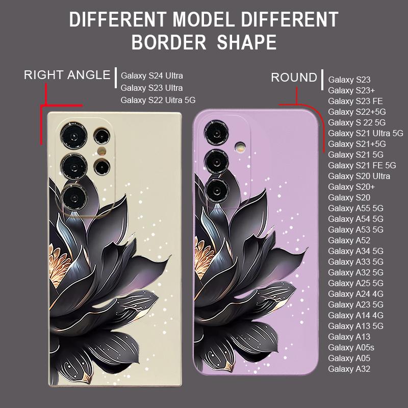Black Flowers Printing Lanyard Case For Samsung Galaxy S25 Ultra S24 S23 S22 Plus S21 FE A15 A16 A35 A36 A54 A55 A56 5G Capa Coque